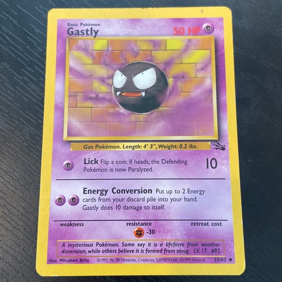 Pokemon Other - Gastly 33/62 Pokémon Card Fossil Set 1999